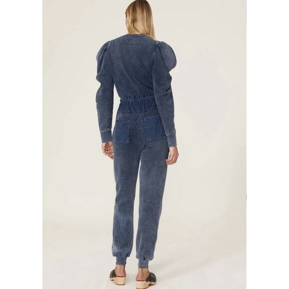 ULLA JOHNSON Indigo Acid Denim Puff Sleeve Sadie Jumpsuit size Small - Picture 2 of 14